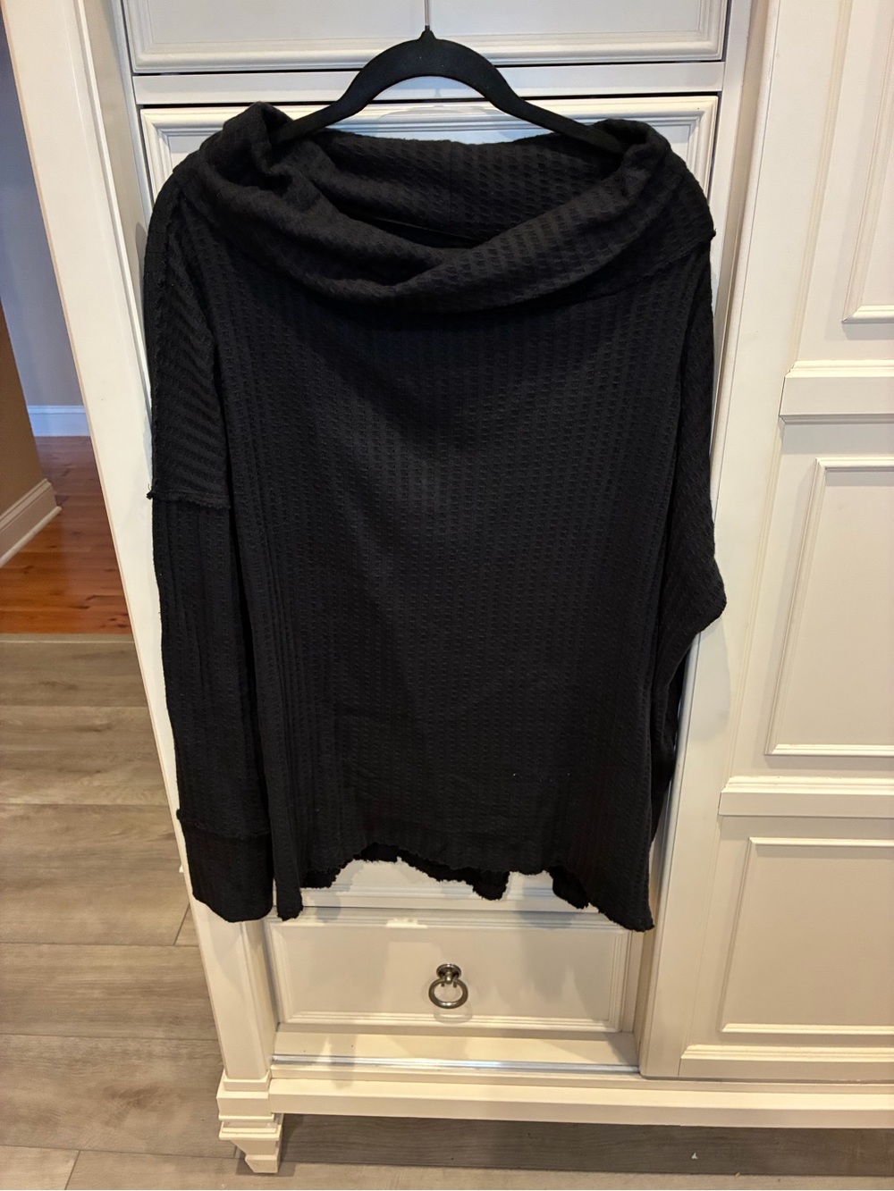 Free People Black Off-Shoulder Waffle-Knit Pullover